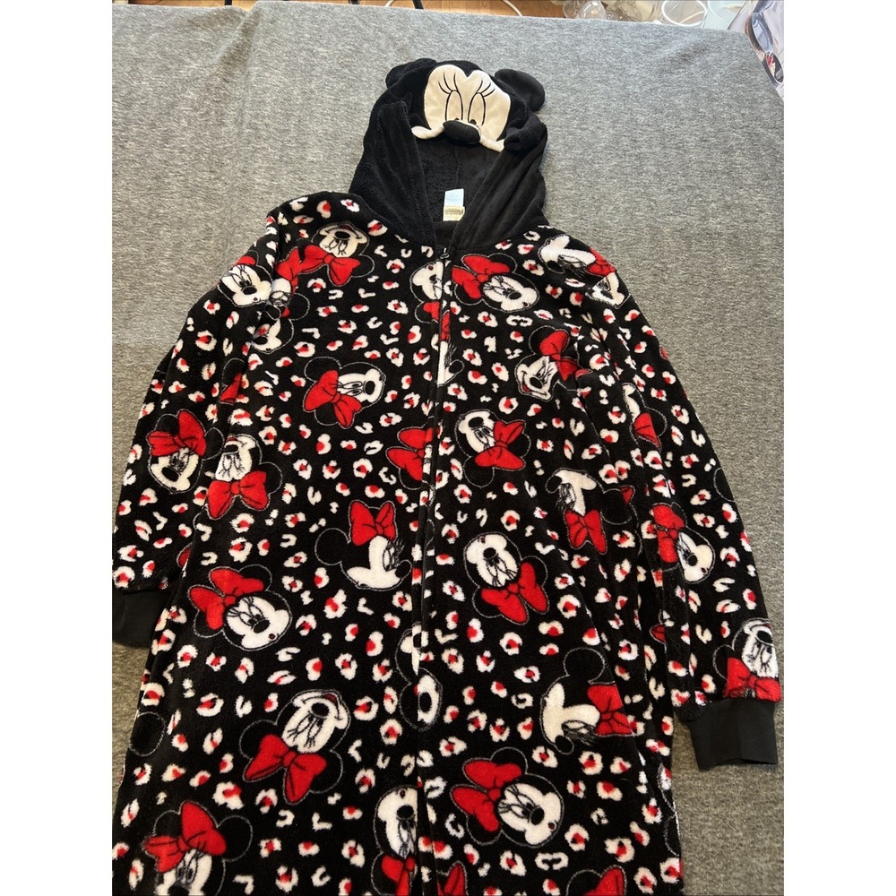 Disney Brand Adult XL Fleece Pajamas Minnie Mouse One Piece Hooded Sleepwear